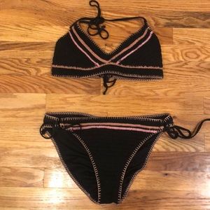 Black and Pink Triangle Crochet Bikini